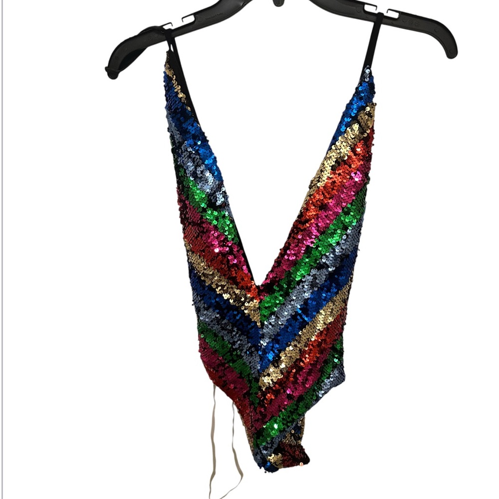 Multicolor Sequin V-Neck Bodysuit